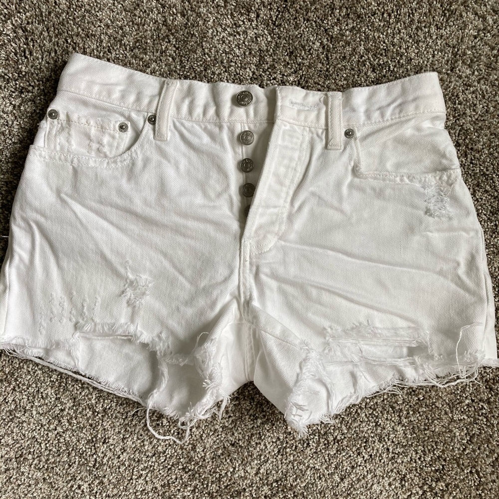 Free People White Distressed ButtonUp Denim Shorts